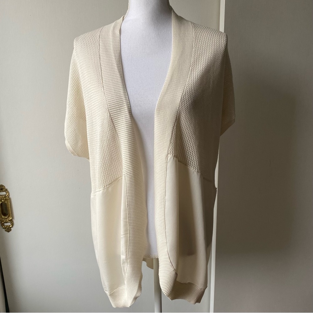 Chicos Open Front Vest Size 3 Large Women's Ivory Knit Mesh Hi-low Boho EUC